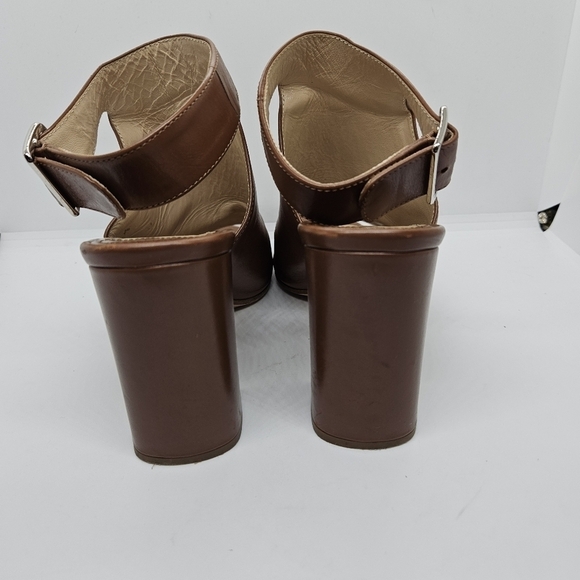 Prada brown leather peeptoe ankle wrap heel booties EU 38 - Picture 5 of 16